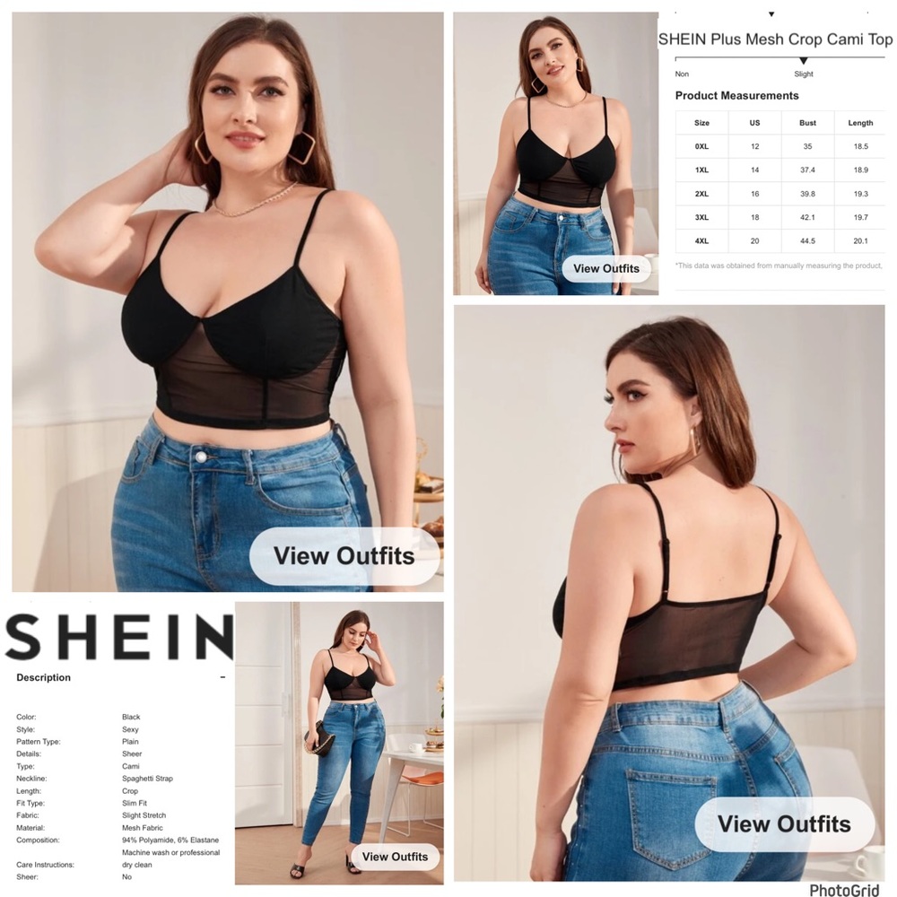 Shein 4XL plus size black mesh crop cami top